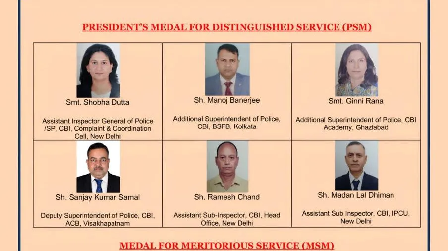 21 CBI Personnel Honoured with President’s and Meritorious Service Medals on Independence Day