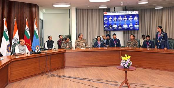 Rajnath Singh Meets Army Athletes After 16-Medal CWG 2026 Haul