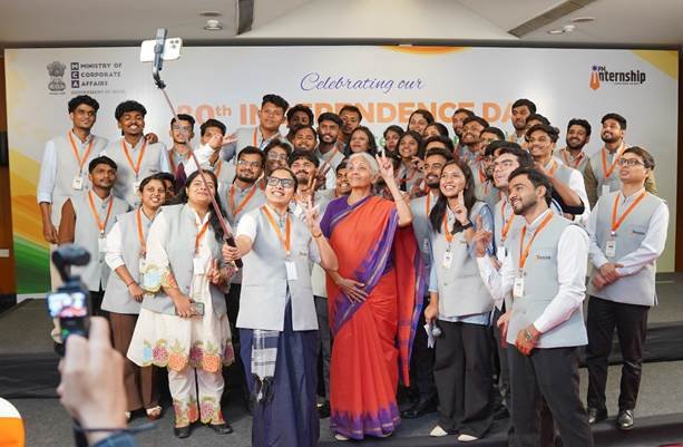 Union Minister of Finance and Corporate Affairs interacts with interns from PM Internship Scheme in New Delhi
