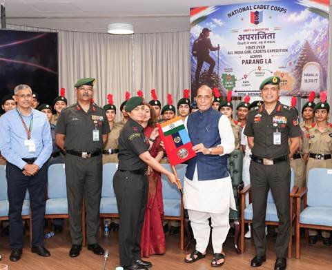 Raksha Mantri flags-off NCC’s All India Girls High Altitude Long Trek ‘Aparajita - Parang La 2026’