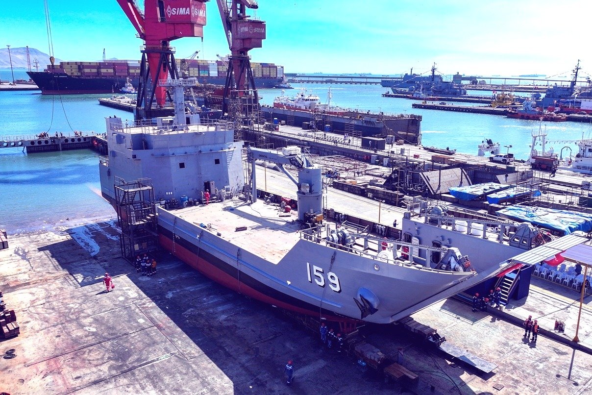 Peru Has Launched Logistics Support Ship BAP Chimbote (AAL-159) Alongwith Submarine BAP Antofagasta (SS-32).