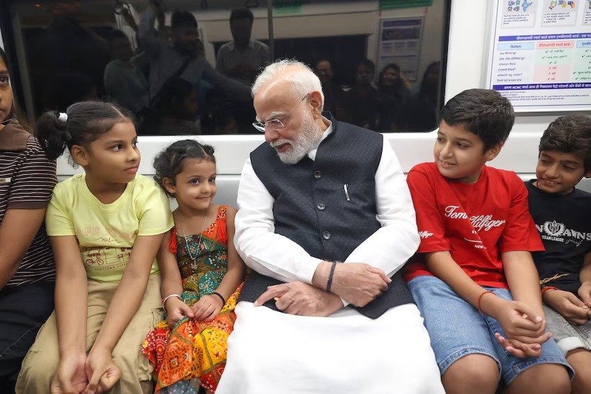 PM Modi Takes Surprise Delhi Metro Ride, Interacts With Students on Way to SRCC