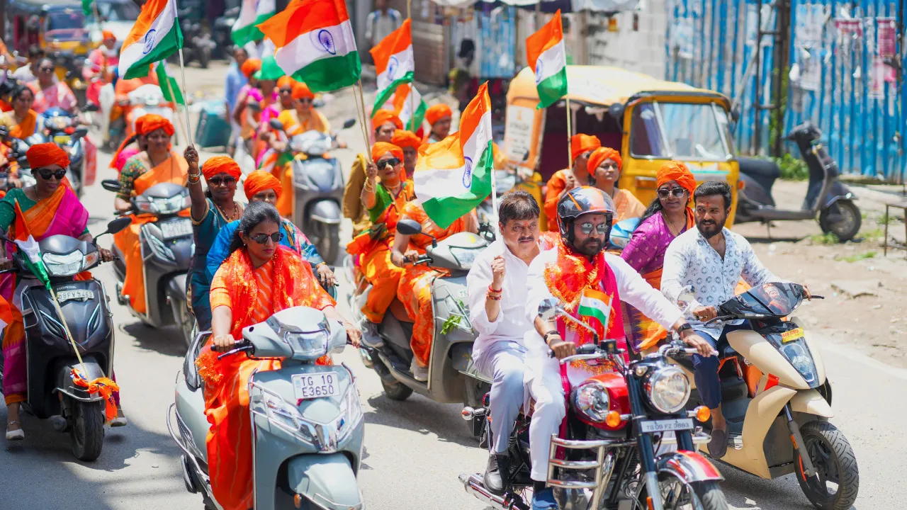 Telangana BJP Women Hold Scooty Rally Ahead of Hyderabad Liberation Day