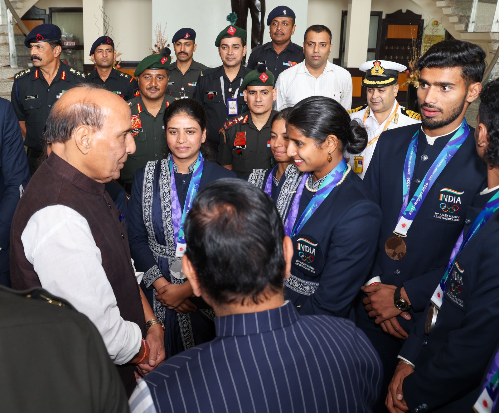 Raksha Mantri felicitates Services athletes for record 27-medal haul at 2026 Asian Games