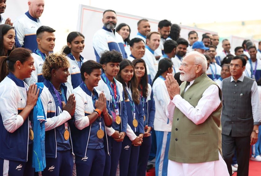 PM Modi interacts with the contingent of Indian athletes who participated in Asian Games 2026