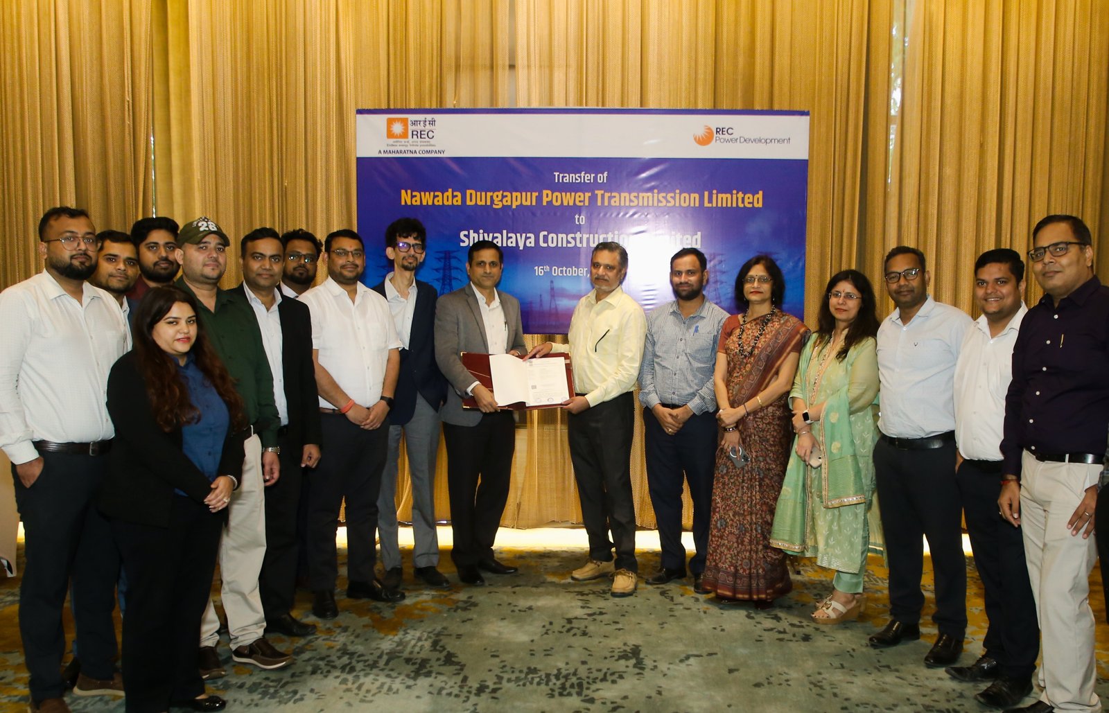 RECPDCL Hands Over Nawada Durgapur Power Transmission Limited, a SPV of Inter State Transmission Project, to M/s Shivalaya Construction Limited