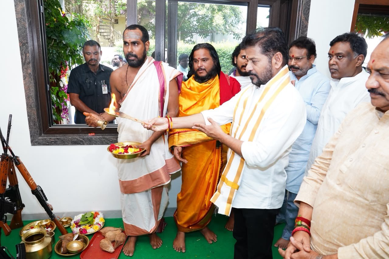 Telangana CM Revanth Reddy Performs Ayudha Puja, Celebrates Dussehra in Native Village