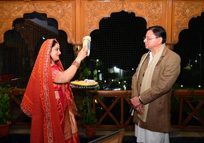 CM Dhami Celebrates Karva Chauth with Wife, Highlights Love and Trust in Marriage